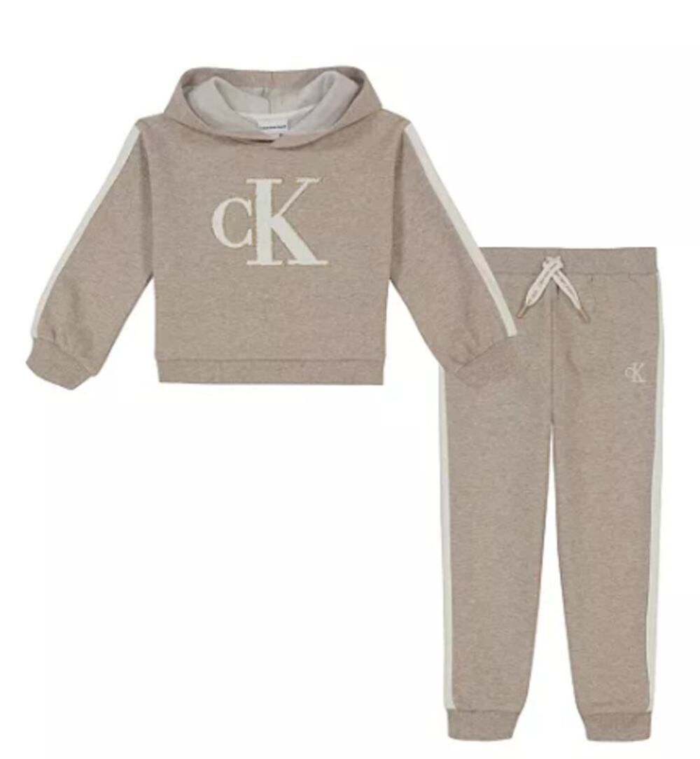 Calvin Klein Baby Girl Side-Striped Signature Fleece Hoodie Set 24M